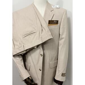 JoS. A. Bank Tan Suit 43L x 37 Pleat Wool Blend Houndstooth Tropical NWT $595
